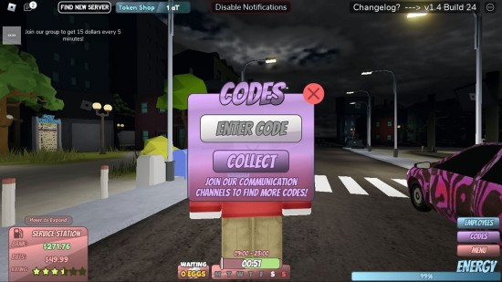Redeem codes in Zach's Service Station